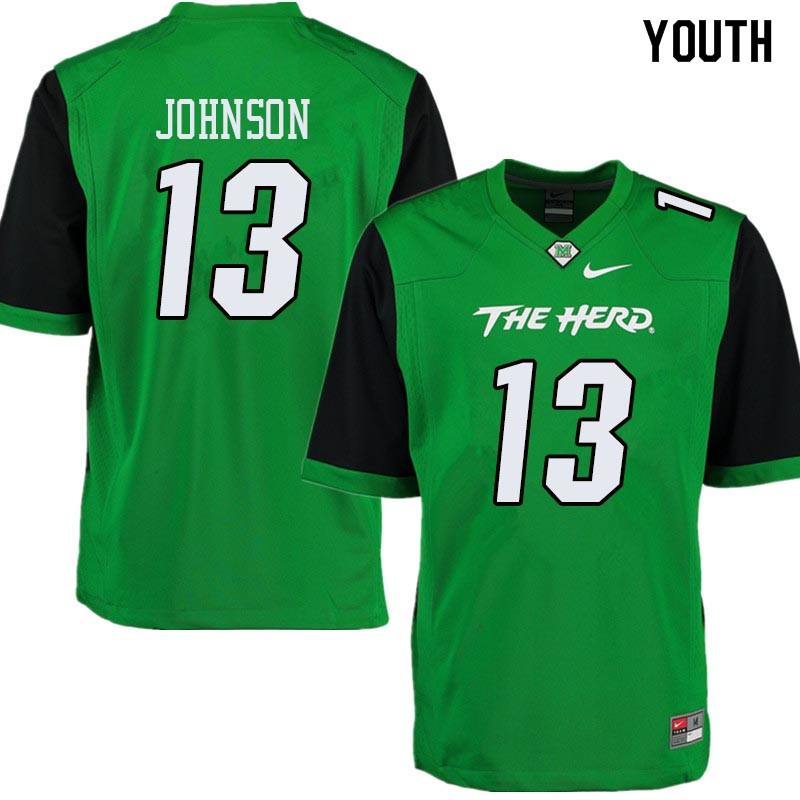 Youth #13 Nazeeh Johnson Marshall Thundering Herd College Football Jerseys Sale-Green - Click Image to Close